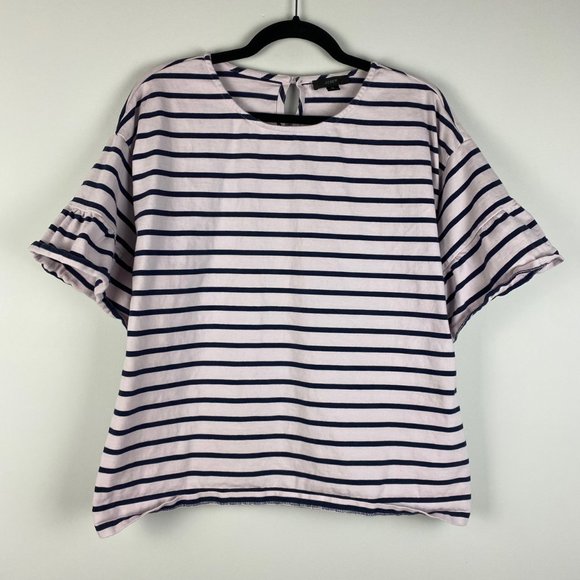 J Crew Mariner Cloth Ruffle-sleeve T-shirt In Navy Stripe Short Sleeve XL - Picture 1 of 10
